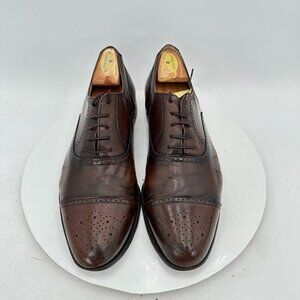HH Brown Men Size 10.5D Brown Leather Cap Toe Brogue Oxford Dress Shoes